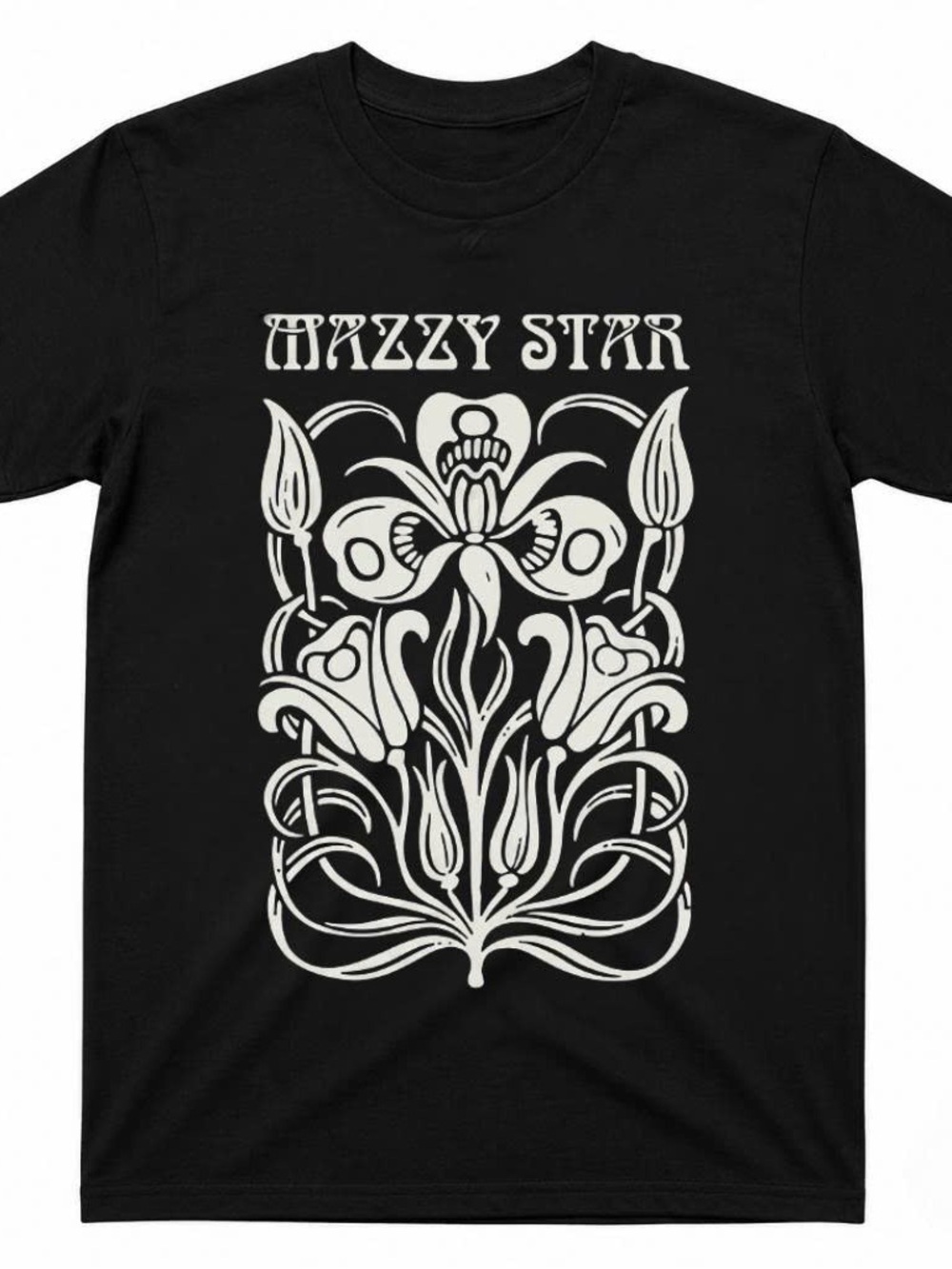 Gildan Black Shirt Mazzy Star Floral Graphic Tee